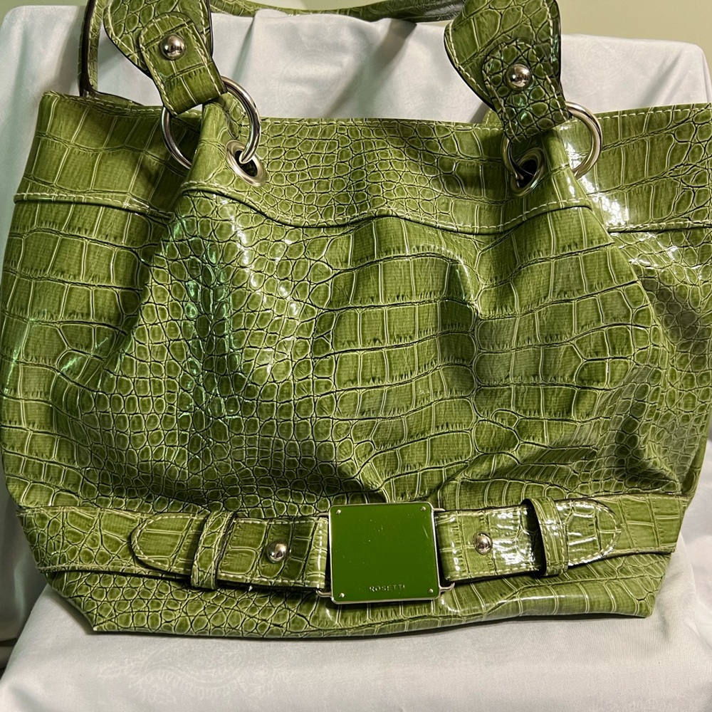 Green Faux Crocodile Hand Bag